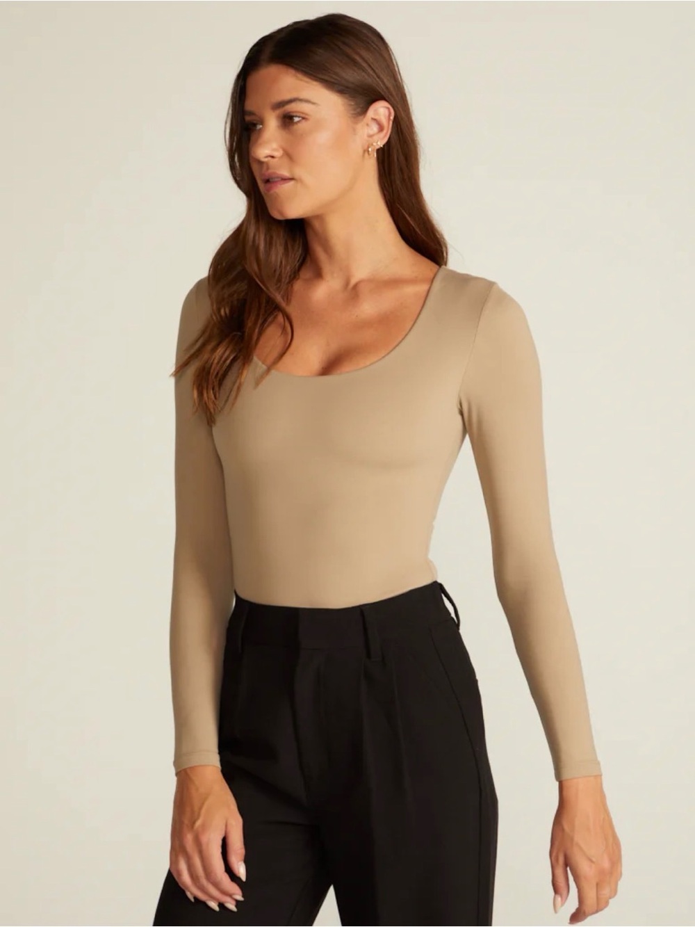 BYLT Basics Scoop neck Contour Long Sleeve Women's Top in Driftwood